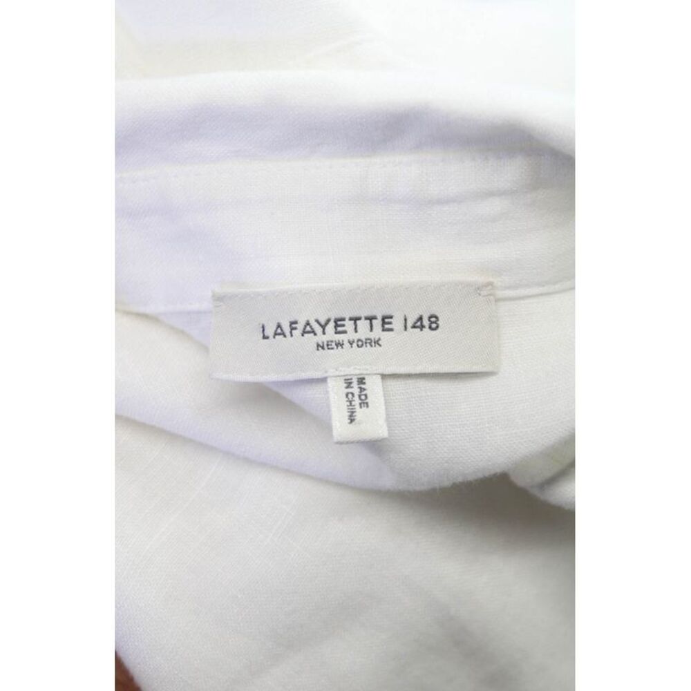 Lafayette 148 New York Women Linen Tunic White Collared 3/4 Sleeve Size L - Picture 6 of 6
